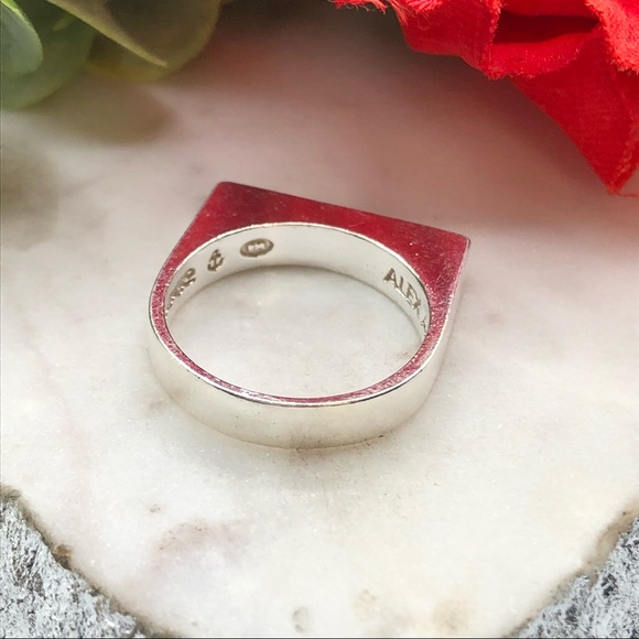 Alex And Ani Sterling Silver Rainbow Crystal Signet Bar Flat Top Rhinestone Ring - Picture 12 of 17